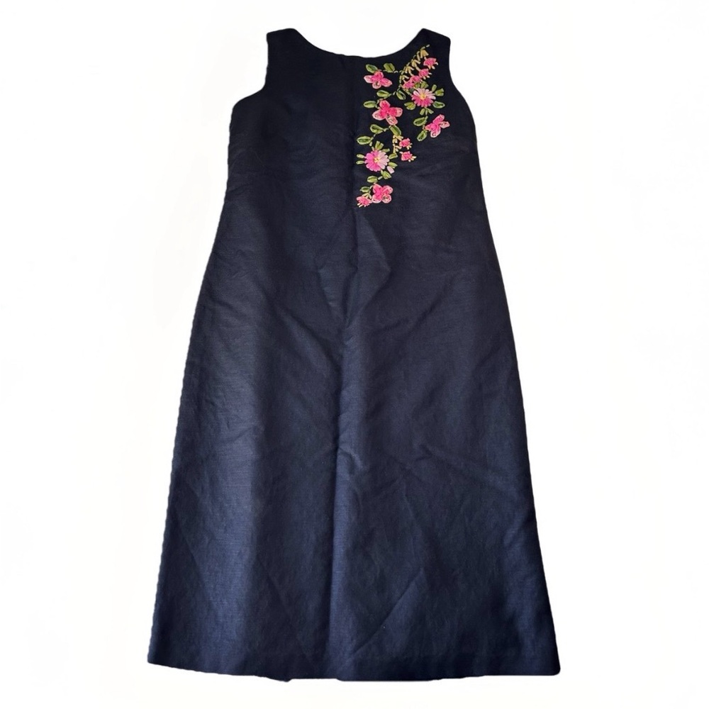VTG Jeffrey & Dara Linen Blend Dress 12P beaded floral embroidery Cottage Church